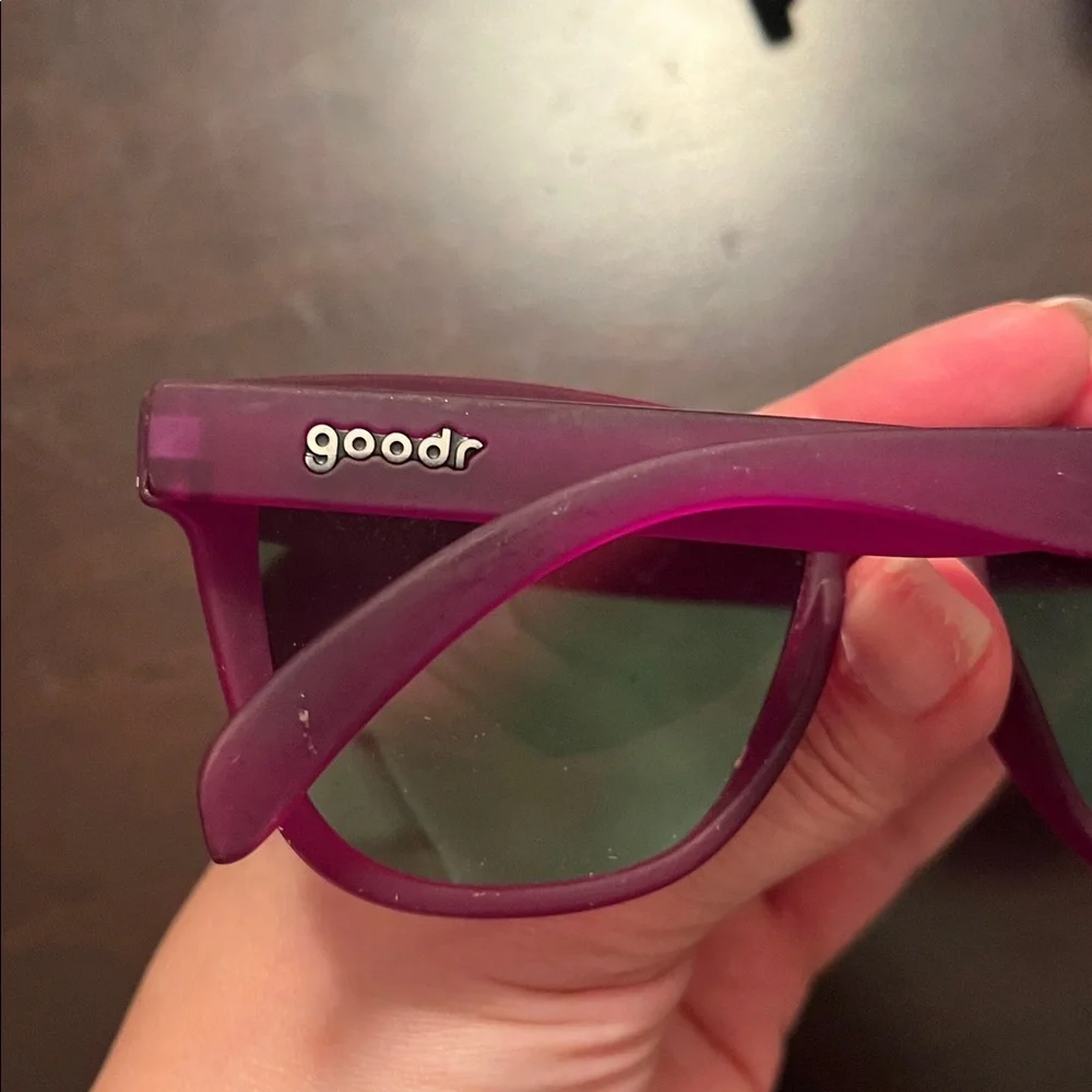 Goodr Stylish Purple Sunglasses with Green Lenses - Picture 3 of 3